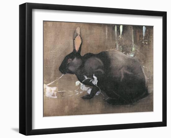 A Black Rabbit (Bodycolour on Linen)-Joseph Crawhall-Framed Giclee Print