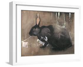 A Black Rabbit (Bodycolour on Linen)-Joseph Crawhall-Framed Giclee Print