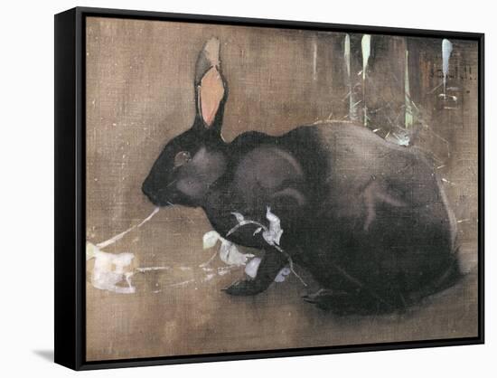 A Black Rabbit (Bodycolour on Linen)-Joseph Crawhall-Framed Stretched Canvas