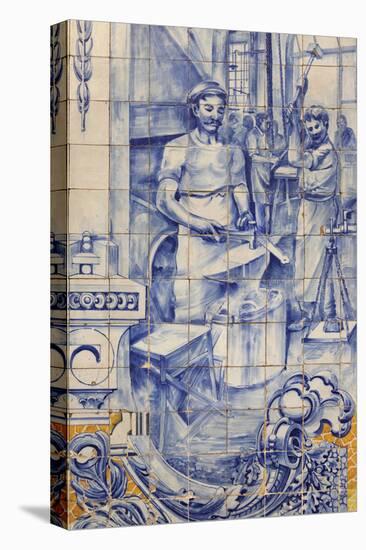 A Blacksmith's Workshop Depicted on Traditional Portuguese Azulejo Tiles on a Building in Alfama-Stuart Forster-Stretched Canvas