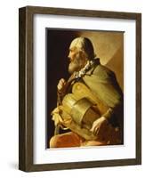 A Blind Hurdy-Gurdy Player, Seated Three-Quarter Length, in Profile to the Left-Georges de La Tour-Framed Giclee Print