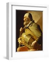 A Blind Hurdy-Gurdy Player, Seated Three-Quarter Length, in Profile to the Left-Georges de La Tour-Framed Giclee Print