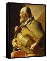 A Blind Hurdy-Gurdy Player, Seated Three-Quarter Length, in Profile to the Left-Georges de La Tour-Framed Stretched Canvas