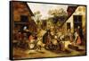 A Blind Hurdy-Gurdy Player Surrounded by Children in a Village, C.1610-Pieter Brueghel the Younger-Framed Stretched Canvas