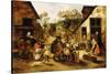 A Blind Hurdy-Gurdy Player Surrounded by Children in a Village, C.1610-Pieter Brueghel the Younger-Stretched Canvas
