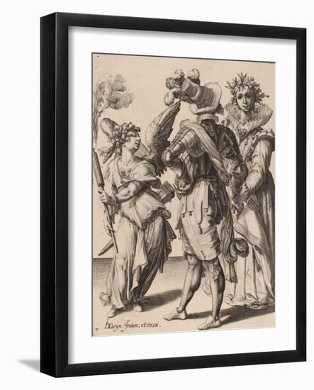 A Blindfolded Cupid Holding a Torch Before a Couple, attributed to Zacharias Dolendo, 1595-6-Jacques II de Gheyn-Framed Giclee Print