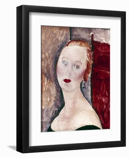 A Blond Woman (Portrait of Germaine Survag), 1918-Amadeo Modigliani-Framed Premium Giclee Print