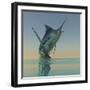 A Blue Marlin Bursts from the Ocean Surface in a Grand Leap-Stocktrek Images-Framed Photographic Print