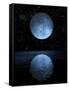 A Blue Moon Rising over a Calm Alien Ocean with a Starry Sky as a Backdrop-null-Framed Stretched Canvas