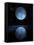 A Blue Moon Rising over a Calm Alien Ocean with a Starry Sky as a Backdrop-null-Framed Stretched Canvas