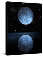 A Blue Moon Rising over a Calm Alien Ocean with a Starry Sky as a Backdrop-null-Stretched Canvas