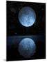 A Blue Moon Rising over a Calm Alien Ocean with a Starry Sky as a Backdrop-null-Mounted Art Print