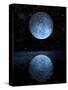 A Blue Moon Rising over a Calm Alien Ocean with a Starry Sky as a Backdrop-null-Stretched Canvas