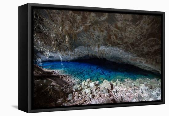 A Blue Underground Lake in Grotto Azul Cave System, Bonito, Brazil-Alex Saberi-Framed Stretched Canvas