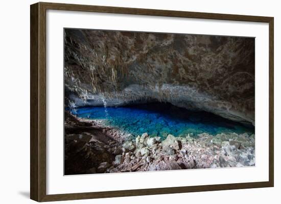 A Blue Underground Lake in Grotto Azul Cave System, Bonito, Brazil-Alex Saberi-Framed Photographic Print