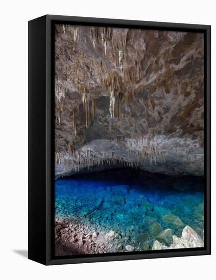 A Blue Underground Lake in Grotto Azul Cave System, Bonito, Brazil-Alex Saberi-Framed Stretched Canvas