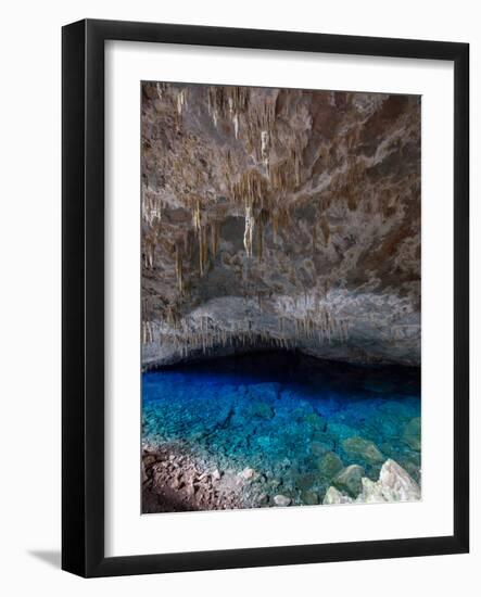 A Blue Underground Lake in Grotto Azul Cave System, Bonito, Brazil-Alex Saberi-Framed Premium Photographic Print