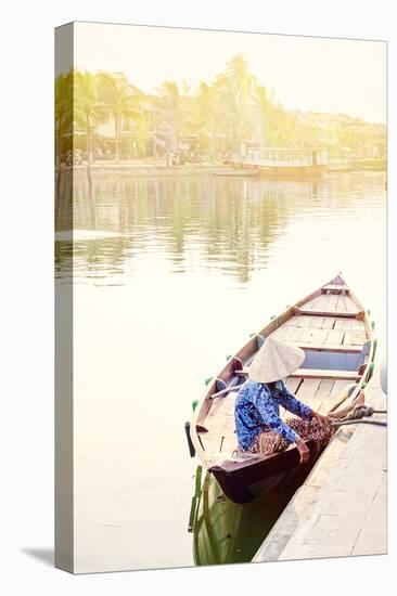A boat driver in a conical hat in Hoi An, Vietnam, Indochina, Southeast Asia, Asia-Alex Robinson-Stretched Canvas
