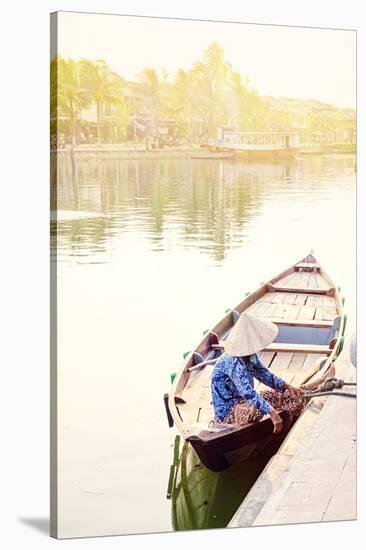 A boat driver in a conical hat in Hoi An, Vietnam, Indochina, Southeast Asia, Asia-Alex Robinson-Stretched Canvas