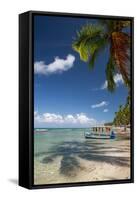 A Boat Floats Along the Sandy Praia Do Carneiros Near Tamamdere, North-Eastern Brazil-Alex Saberi-Framed Stretched Canvas