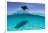 A Boat Is Anchored in the Clear Blue Tropical Waters Off Staniel Cay, Exuma, Bahamas-James White-Framed Premium Photographic Print