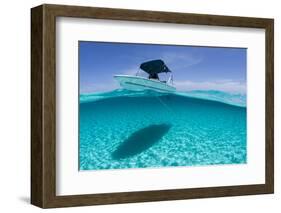 A Boat Is Anchored in the Clear Blue Tropical Waters Off Staniel Cay, Exuma, Bahamas-James White-Framed Photographic Print