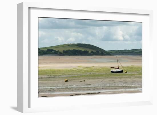 A Boat Moored at Low Tide in the River Camel Estuary at Padstow Cornwall UK-Julian Eales-Framed Photographic Print