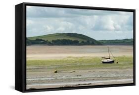 A Boat Moored at Low Tide in the River Camel Estuary at Padstow Cornwall UK-Julian Eales-Framed Stretched Canvas