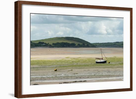 A Boat Moored at Low Tide in the River Camel Estuary at Padstow Cornwall UK-Julian Eales-Framed Photographic Print