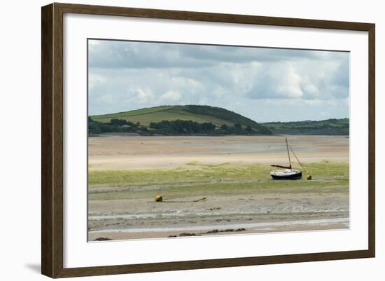 A Boat Moored at Low Tide in the River Camel Estuary at Padstow Cornwall UK-Julian Eales-Framed Photographic Print