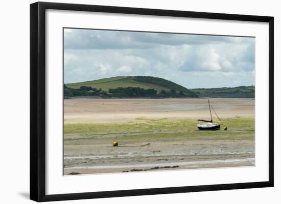 A Boat Moored at Low Tide in the River Camel Estuary at Padstow Cornwall UK-Julian Eales-Framed Photographic Print