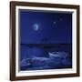 A Boat Moored Near an Icy Stone in a Lake Against Starry Sky, Finland-null-Framed Photographic Print