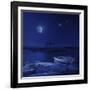 A Boat Moored Near an Icy Stone in a Lake Against Starry Sky, Finland-null-Framed Photographic Print