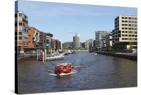 A Boat on a Canal in the Recently Developed Hafencity District of Hamburg, Germany, Europe-Stuart Forster-Stretched Canvas