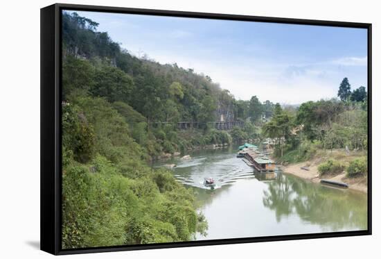 A Boat on the River Kwai with the Pow-Built Wampoo Viaduct Behind-Alex Robinson-Framed Stretched Canvas