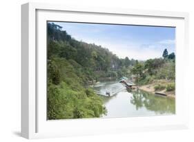 A Boat on the River Kwai with the Pow-Built Wampoo Viaduct Behind-Alex Robinson-Framed Photographic Print