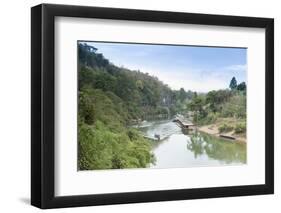 A Boat on the River Kwai with the Pow-Built Wampoo Viaduct Behind-Alex Robinson-Framed Photographic Print