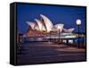 A Boat Passes by the Sydney Opera House, UNESCO World Heritage Site, During Blue Hour-Jim Nix-Framed Stretched Canvas