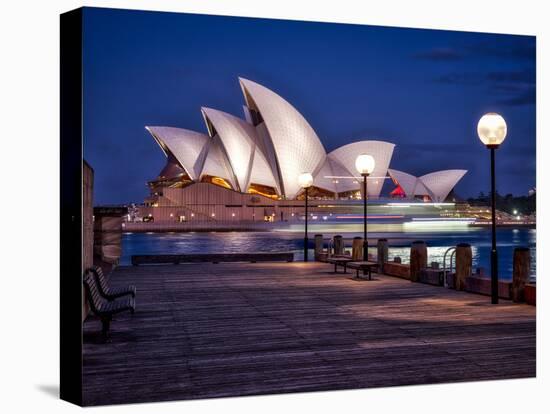 A Boat Passes by the Sydney Opera House, UNESCO World Heritage Site, During Blue Hour-Jim Nix-Stretched Canvas