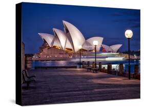 A Boat Passes by the Sydney Opera House, UNESCO World Heritage Site, During Blue Hour-Jim Nix-Stretched Canvas