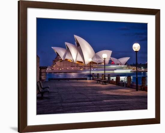 A Boat Passes by the Sydney Opera House, UNESCO World Heritage Site, During Blue Hour-Jim Nix-Framed Photographic Print