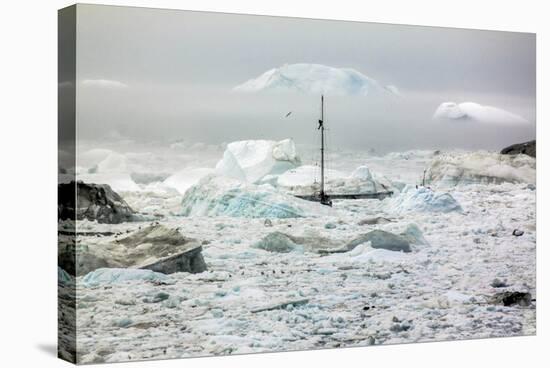 A Boat Sailing on the Pack Ice, Disko Bay, Ilulissat, Groenland-Françoise Gaujour-Stretched Canvas