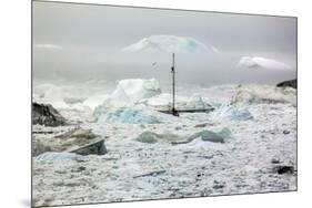 A Boat Sailing on the Pack Ice, Disko Bay, Ilulissat, Groenland-Françoise Gaujour-Mounted Photographic Print