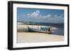 A Boat Sits on Rio Preguicas River Bank Near Lencois Maranhenses National Park-Alex Saberi-Framed Photographic Print