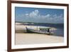 A Boat Sits on Rio Preguicas River Bank Near Lencois Maranhenses National Park-Alex Saberi-Framed Photographic Print