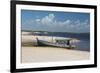 A Boat Sits on Rio Preguicas River Bank Near Lencois Maranhenses National Park-Alex Saberi-Framed Photographic Print