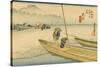 A Boat with Two Men Lay on a Headland, Travelers in the Distance Change to Another Boat-Utagawa Hiroshige-Stretched Canvas