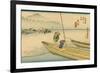A Boat with Two Men Lay on a Headland, Travelers in the Distance Change to Another Boat-Utagawa Hiroshige-Framed Premium Giclee Print