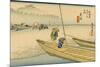 A Boat with Two Men Lay on a Headland, Travelers in the Distance Change to Another Boat-Utagawa Hiroshige-Mounted Premium Giclee Print