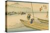 A Boat with Two Men Lay on a Headland, Travelers in the Distance Change to Another Boat-Utagawa Hiroshige-Stretched Canvas